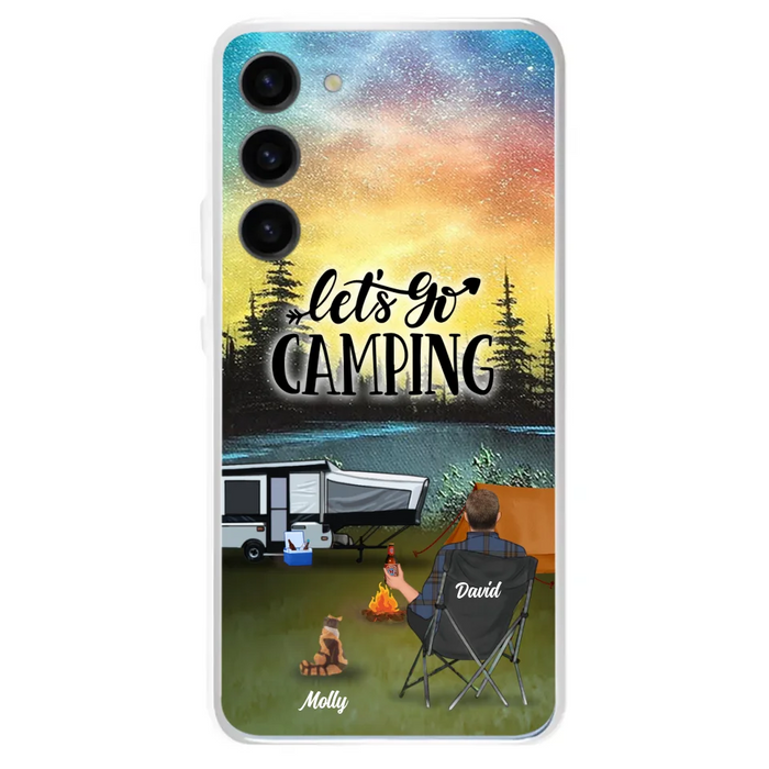 Custom Personalized Night Camping Phone Case - Solo/ Couple With Upto 6 Pets - Gift For Camping Lover - Let's Go Camping - Case For iPhone And Samsung