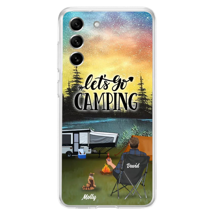 Custom Personalized Night Camping Phone Case - Solo/ Couple With Upto 6 Pets - Gift For Camping Lover - Let's Go Camping - Case For iPhone And Samsung