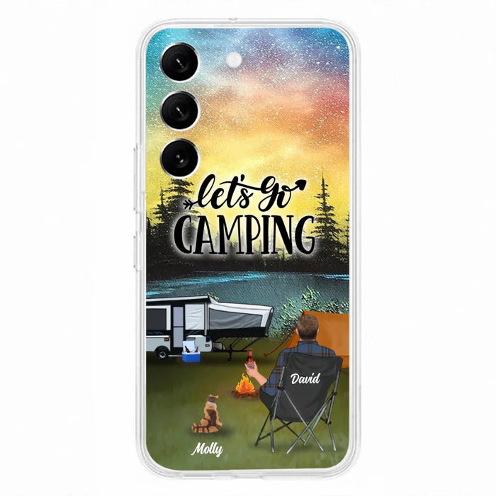 Custom Personalized Night Camping Phone Case - Solo/ Couple With Upto 6 Pets - Gift For Camping Lover - Let's Go Camping - Case For iPhone And Samsung