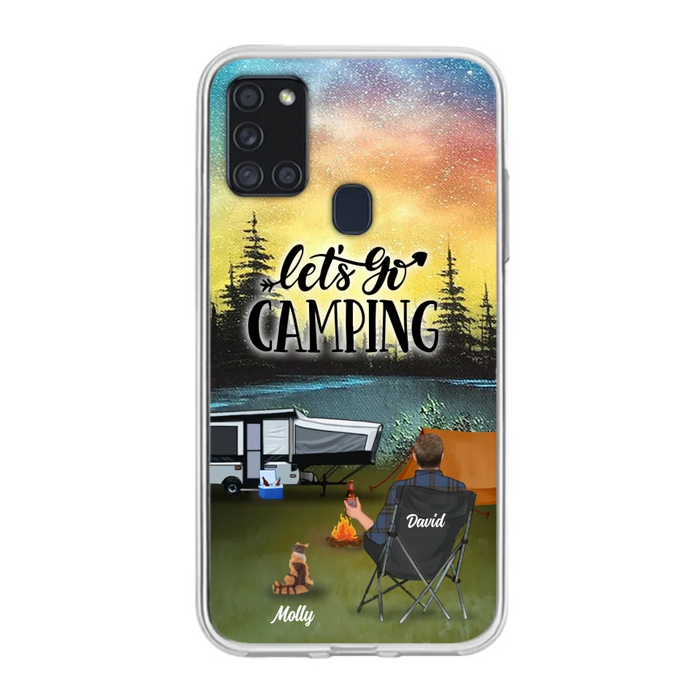 Custom Personalized Night Camping Phone Case - Solo/ Couple With Upto 6 Pets - Gift For Camping Lover - Let's Go Camping - Case For iPhone And Samsung