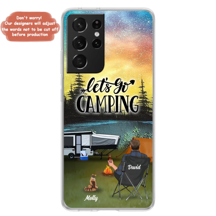 Custom Personalized Night Camping Phone Case - Solo/ Couple With Upto 6 Pets - Gift For Camping Lover - Let's Go Camping - Case For iPhone And Samsung