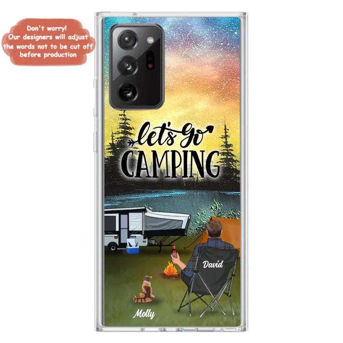 Custom Personalized Night Camping Phone Case - Solo/ Couple With Upto 6 Pets - Gift For Camping Lover - Let's Go Camping - Case For iPhone And Samsung