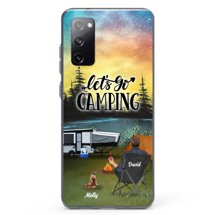 Custom Personalized Night Camping Phone Case - Solo/ Couple With Upto 6 Pets - Gift For Camping Lover - Let's Go Camping - Case For iPhone And Samsung