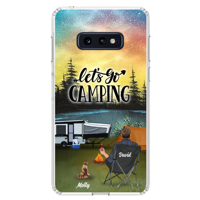 Custom Personalized Night Camping Phone Case - Solo/ Couple With Upto 6 Pets - Gift For Camping Lover - Let's Go Camping - Case For iPhone And Samsung