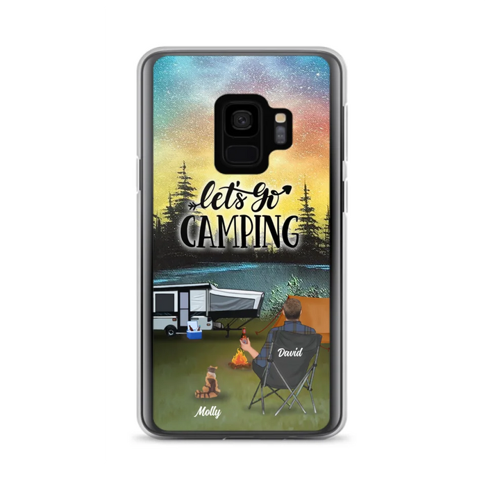 Custom Personalized Night Camping Phone Case - Solo/ Couple With Upto 6 Pets - Gift For Camping Lover - Let's Go Camping - Case For iPhone And Samsung