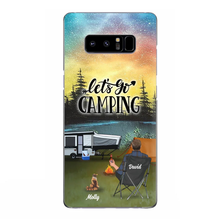 Custom Personalized Night Camping Phone Case - Solo/ Couple With Upto 6 Pets - Gift For Camping Lover - Let's Go Camping - Case For iPhone And Samsung