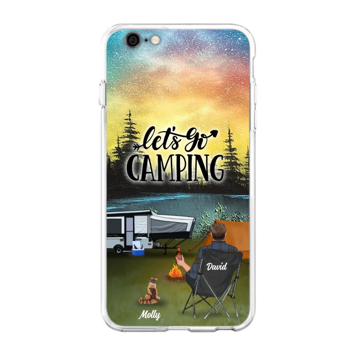 Custom Personalized Night Camping Phone Case - Solo/ Couple With Upto 6 Pets - Gift For Camping Lover - Let's Go Camping - Case For iPhone And Samsung