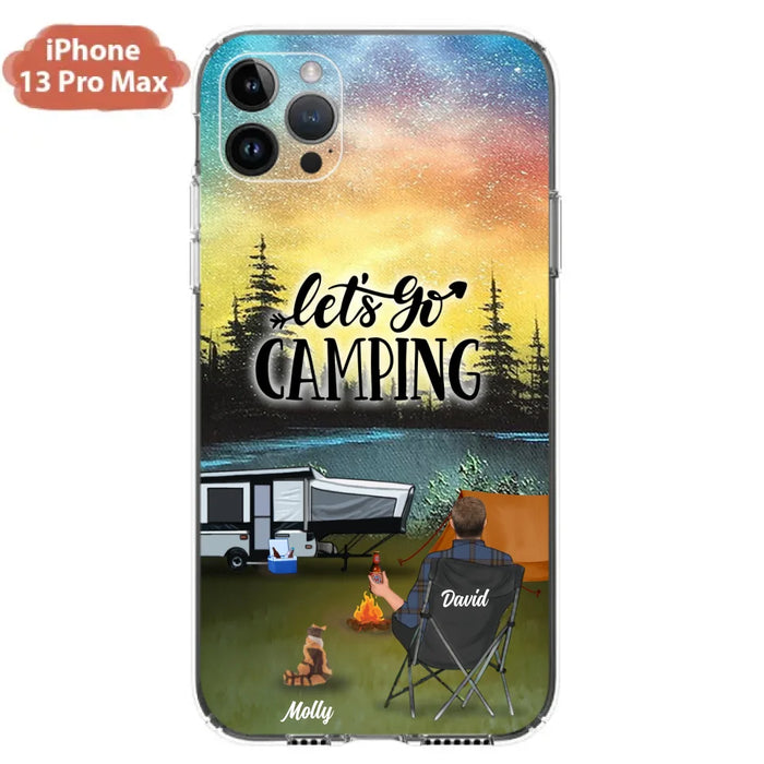 Custom Personalized Night Camping Phone Case - Solo/ Couple With Upto 6 Pets - Gift For Camping Lover - Let's Go Camping - Case For iPhone And Samsung