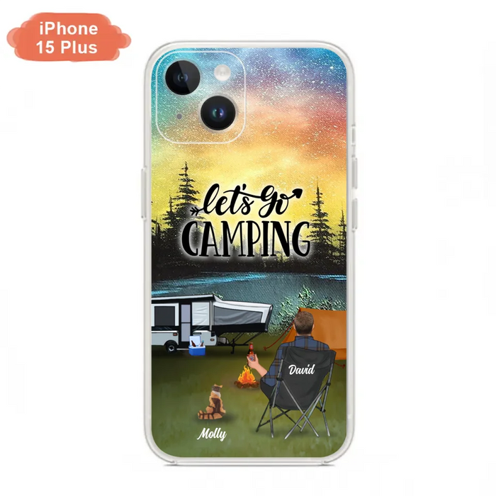 Custom Personalized Night Camping Phone Case - Solo/ Couple With Upto 6 Pets - Gift For Camping Lover - Let's Go Camping - Case For iPhone And Samsung