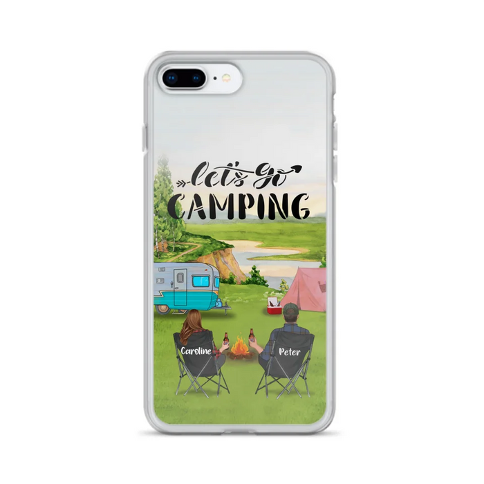 Custom Personalized Camping Phone Case - Couple With Upto 3 Kids And 4 Pets - Gift Idea For Camping Lover - Let's Go Camping - Case For iPhone And Samsung