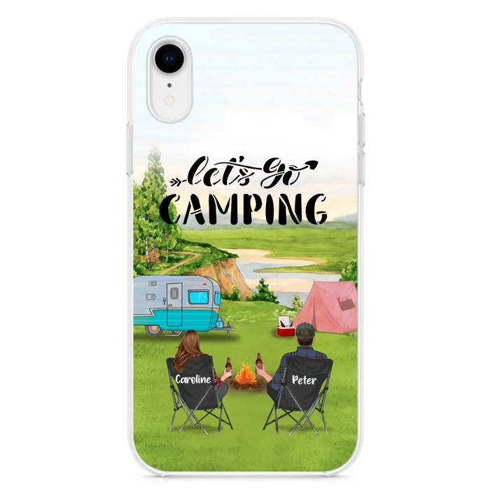 Custom Personalized Camping Phone Case - Couple With Upto 3 Kids And 4 Pets - Gift Idea For Camping Lover - Let's Go Camping - Case For iPhone And Samsung