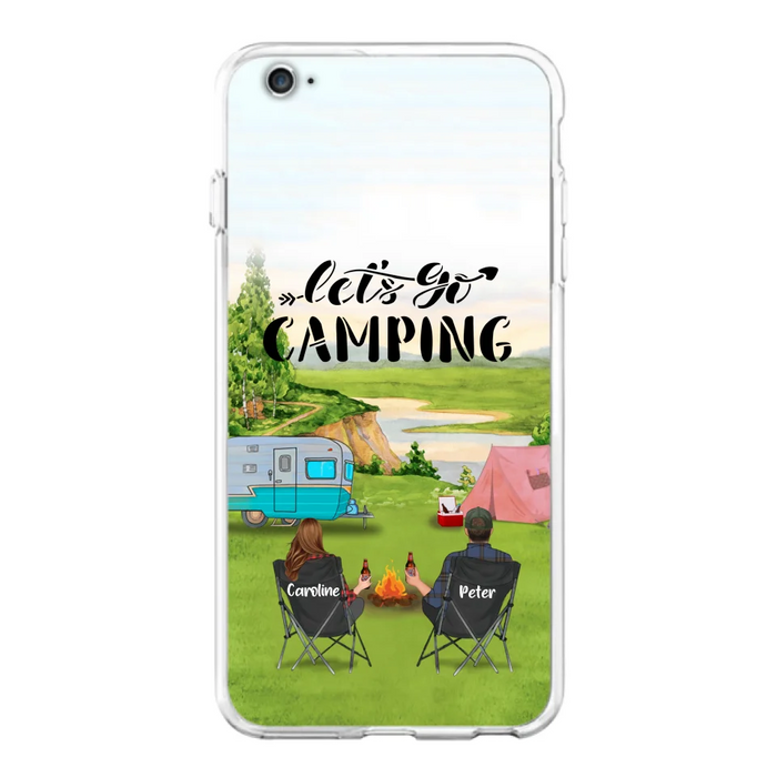 Custom Personalized Camping Phone Case - Couple With Upto 3 Kids And 4 Pets - Gift Idea For Camping Lover - Let's Go Camping - Case For iPhone And Samsung