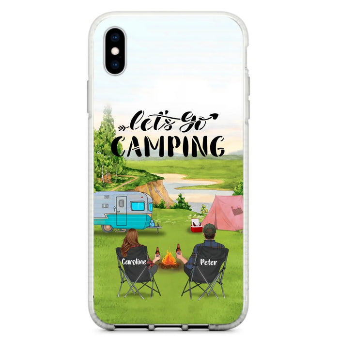 Custom Personalized Camping Phone Case - Couple With Upto 3 Kids And 4 Pets - Gift Idea For Camping Lover - Let's Go Camping - Case For iPhone And Samsung