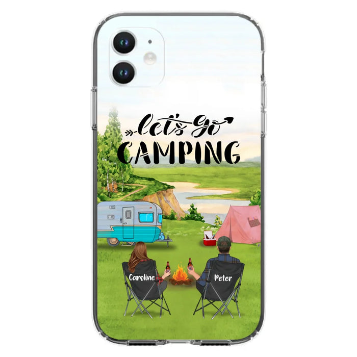 Custom Personalized Camping Phone Case - Couple With Upto 3 Kids And 4 Pets - Gift Idea For Camping Lover - Let's Go Camping - Case For iPhone And Samsung