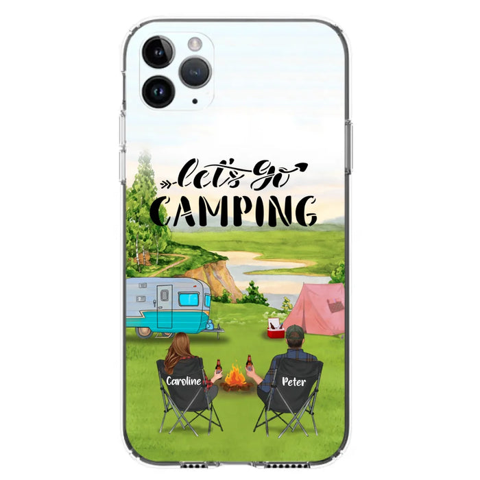 Custom Personalized Camping Phone Case - Couple With Upto 3 Kids And 4 Pets - Gift Idea For Camping Lover - Let's Go Camping - Case For iPhone And Samsung