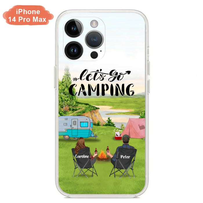 Custom Personalized Camping Phone Case - Couple With Upto 3 Kids And 4 Pets - Gift Idea For Camping Lover - Let's Go Camping - Case For iPhone And Samsung