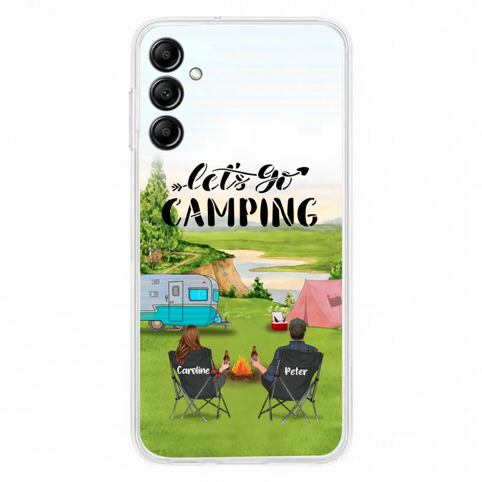 Custom Personalized Camping Phone Case - Couple With Upto 3 Kids And 4 Pets - Gift Idea For Camping Lover - Let's Go Camping - Case For iPhone And Samsung