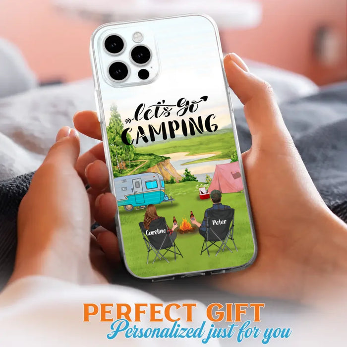 Custom Personalized Camping Phone Case - Couple With Upto 3 Kids And 4 Pets - Gift Idea For Camping Lover - Let's Go Camping - Case For iPhone And Samsung