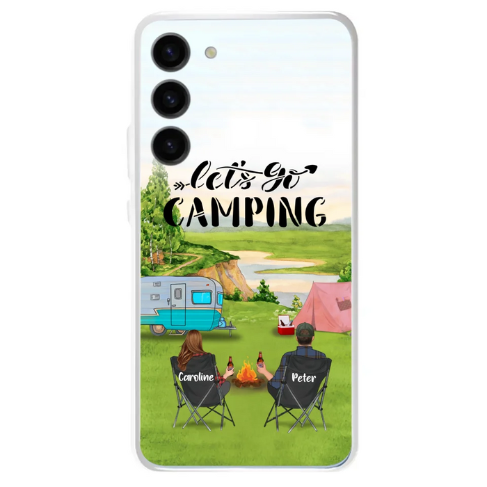 Custom Personalized Camping Phone Case - Couple With Upto 3 Kids And 4 Pets - Gift Idea For Camping Lover - Let's Go Camping - Case For iPhone And Samsung