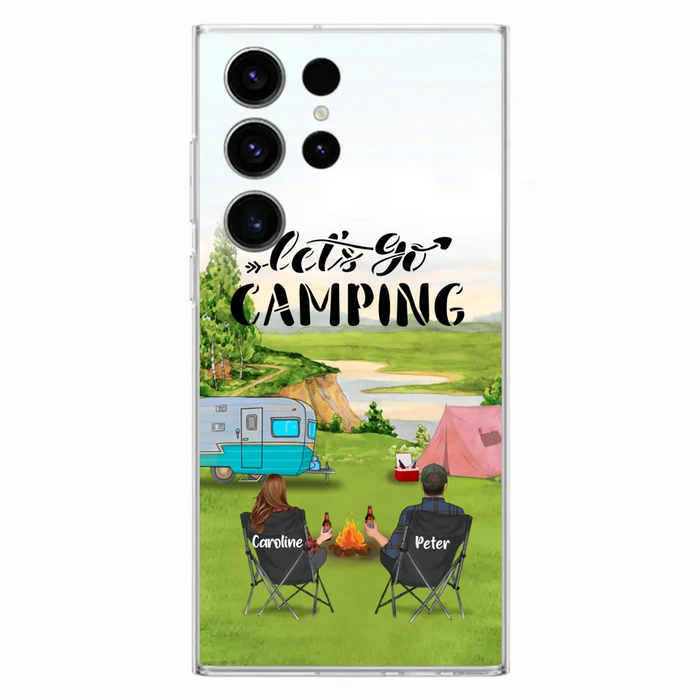 Custom Personalized Camping Phone Case - Couple With Upto 3 Kids And 4 Pets - Gift Idea For Camping Lover - Let's Go Camping - Case For iPhone And Samsung