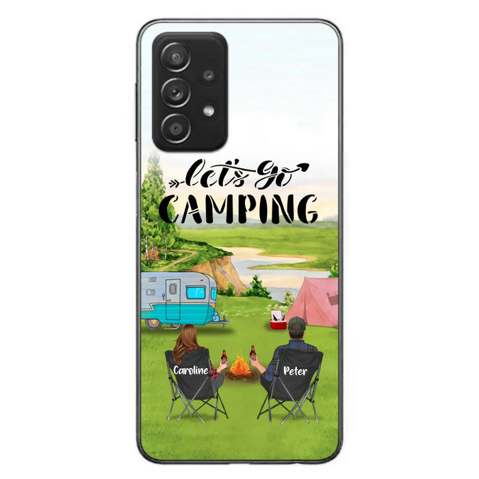 Custom Personalized Camping Phone Case - Couple With Upto 3 Kids And 4 Pets - Gift Idea For Camping Lover - Let's Go Camping - Case For iPhone And Samsung