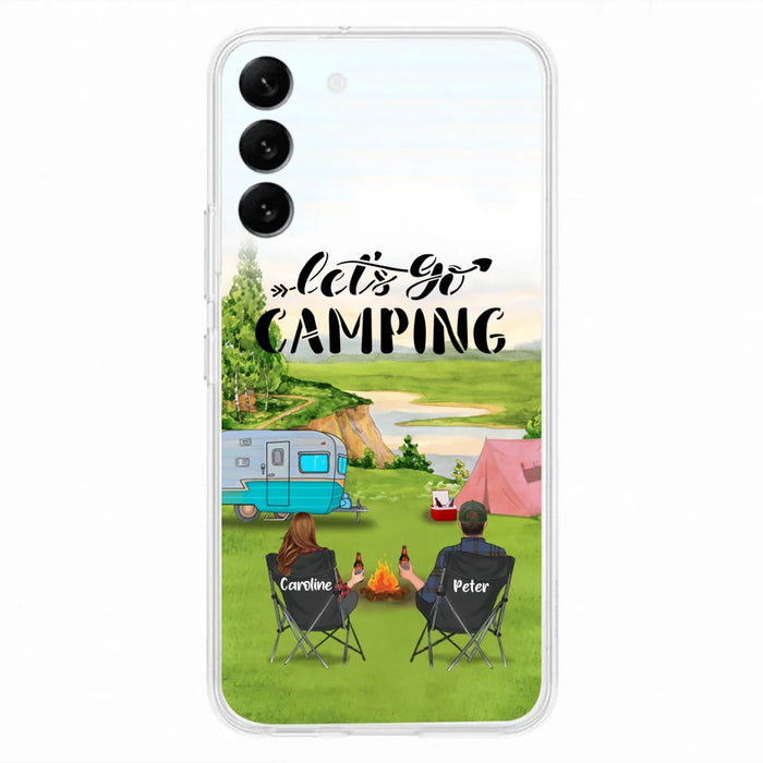 Custom Personalized Camping Phone Case - Couple With Upto 3 Kids And 4 Pets - Gift Idea For Camping Lover - Let's Go Camping - Case For iPhone And Samsung