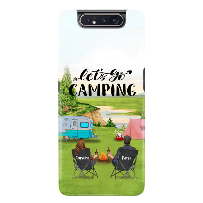 Custom Personalized Camping Phone Case - Couple With Upto 3 Kids And 4 Pets - Gift Idea For Camping Lover - Let's Go Camping - Case For iPhone And Samsung