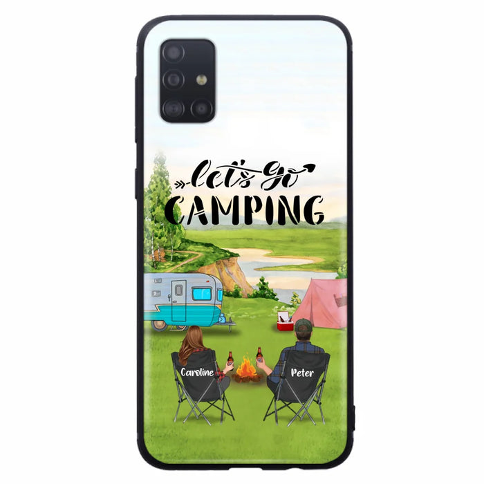 Custom Personalized Camping Phone Case - Couple With Upto 3 Kids And 4 Pets - Gift Idea For Camping Lover - Let's Go Camping - Case For iPhone And Samsung