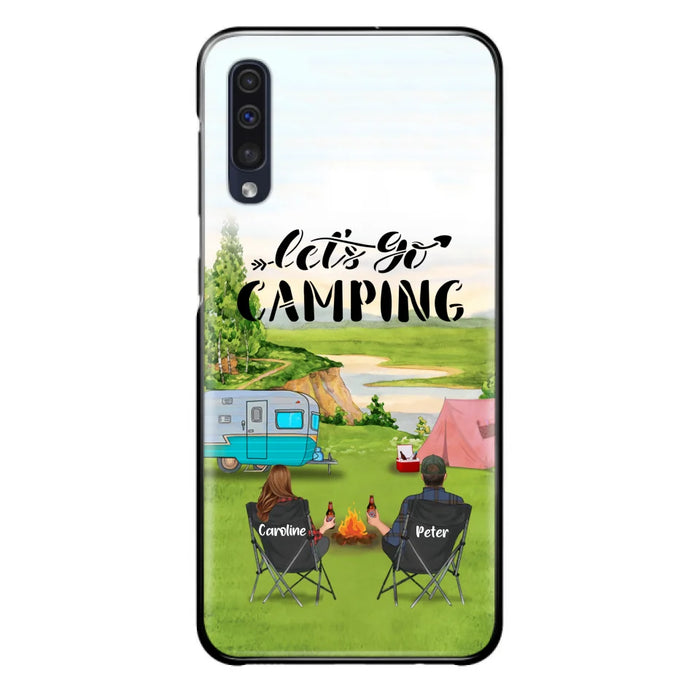 Custom Personalized Camping Phone Case - Couple With Upto 3 Kids And 4 Pets - Gift Idea For Camping Lover - Let's Go Camping - Case For iPhone And Samsung