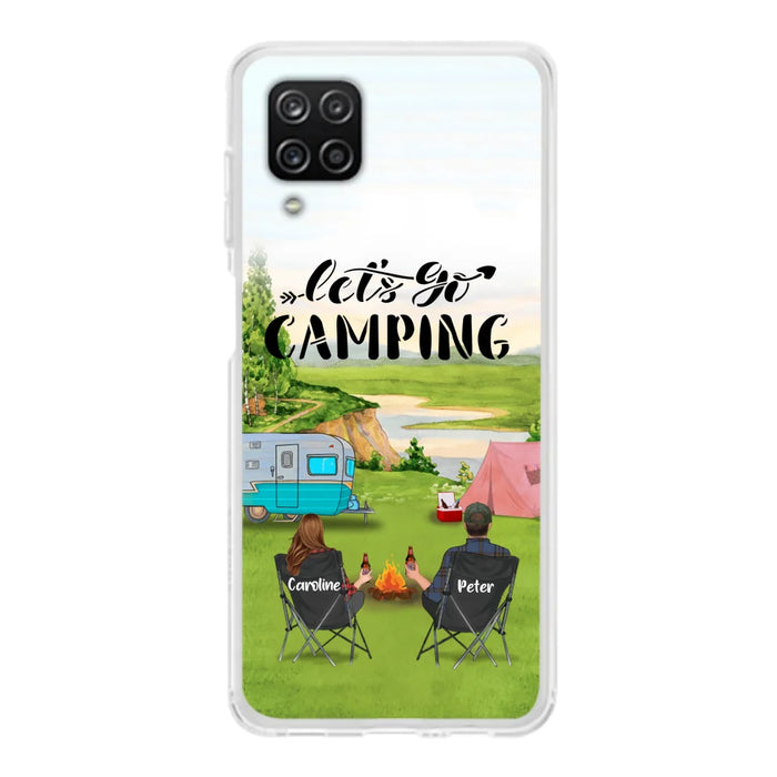 Custom Personalized Camping Phone Case - Couple With Upto 3 Kids And 4 Pets - Gift Idea For Camping Lover - Let's Go Camping - Case For iPhone And Samsung