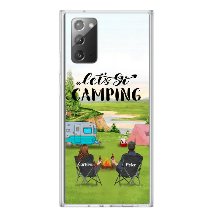 Custom Personalized Camping Phone Case - Couple With Upto 3 Kids And 4 Pets - Gift Idea For Camping Lover - Let's Go Camping - Case For iPhone And Samsung