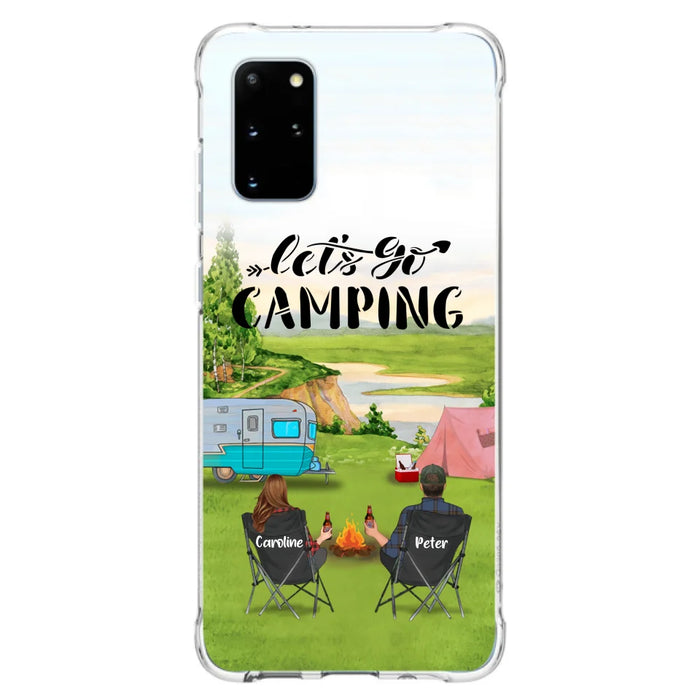 Custom Personalized Camping Phone Case - Couple With Upto 3 Kids And 4 Pets - Gift Idea For Camping Lover - Let's Go Camping - Case For iPhone And Samsung