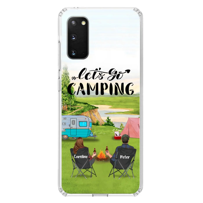 Custom Personalized Camping Phone Case - Couple With Upto 3 Kids And 4 Pets - Gift Idea For Camping Lover - Let's Go Camping - Case For iPhone And Samsung