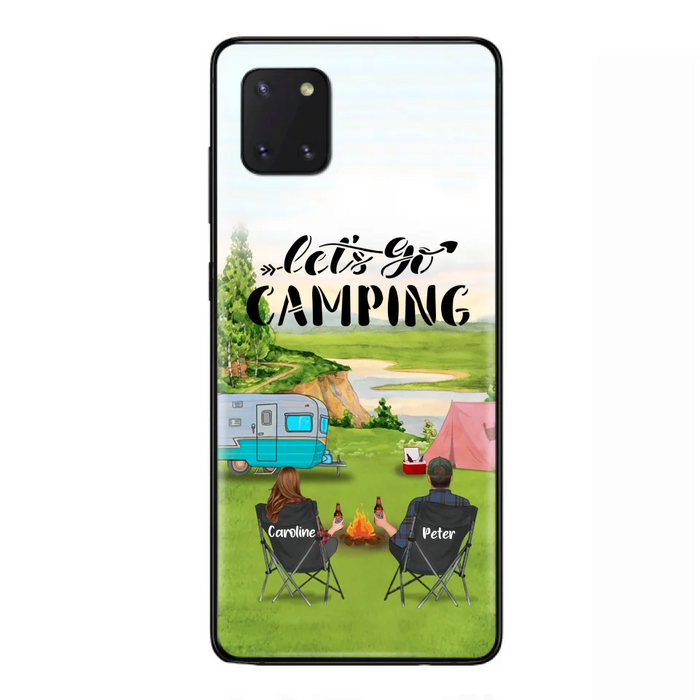 Custom Personalized Camping Phone Case - Couple With Upto 3 Kids And 4 Pets - Gift Idea For Camping Lover - Let's Go Camping - Case For iPhone And Samsung