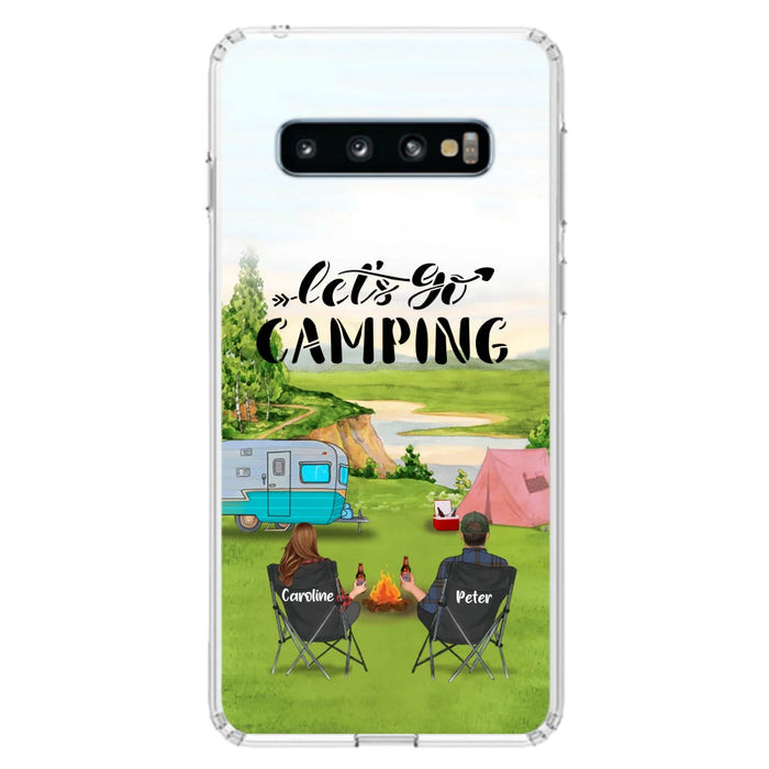 Custom Personalized Camping Phone Case - Couple With Upto 3 Kids And 4 Pets - Gift Idea For Camping Lover - Let's Go Camping - Case For iPhone And Samsung