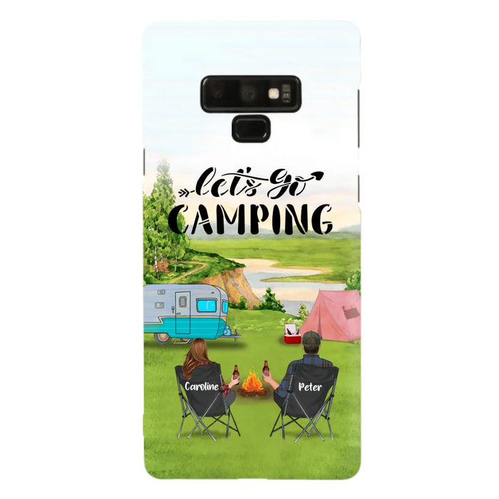 Custom Personalized Camping Phone Case - Couple With Upto 3 Kids And 4 Pets - Gift Idea For Camping Lover - Let's Go Camping - Case For iPhone And Samsung