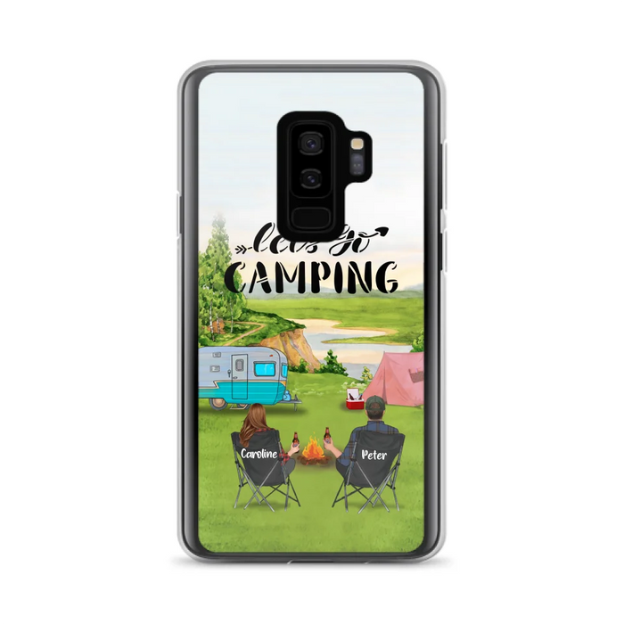 Custom Personalized Camping Phone Case - Couple With Upto 3 Kids And 4 Pets - Gift Idea For Camping Lover - Let's Go Camping - Case For iPhone And Samsung