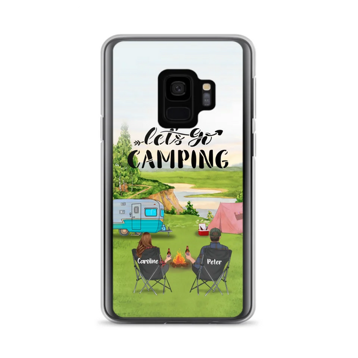 Custom Personalized Camping Phone Case - Couple With Upto 3 Kids And 4 Pets - Gift Idea For Camping Lover - Let's Go Camping - Case For iPhone And Samsung