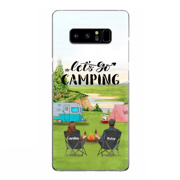 Custom Personalized Camping Phone Case - Couple With Upto 3 Kids And 4 Pets - Gift Idea For Camping Lover - Let's Go Camping - Case For iPhone And Samsung