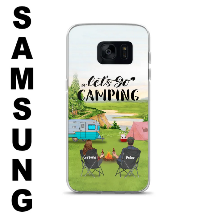 Custom Personalized Camping Phone Case - Couple With Upto 3 Kids And 4 Pets - Gift Idea For Camping Lover - Let's Go Camping - Case For iPhone And Samsung