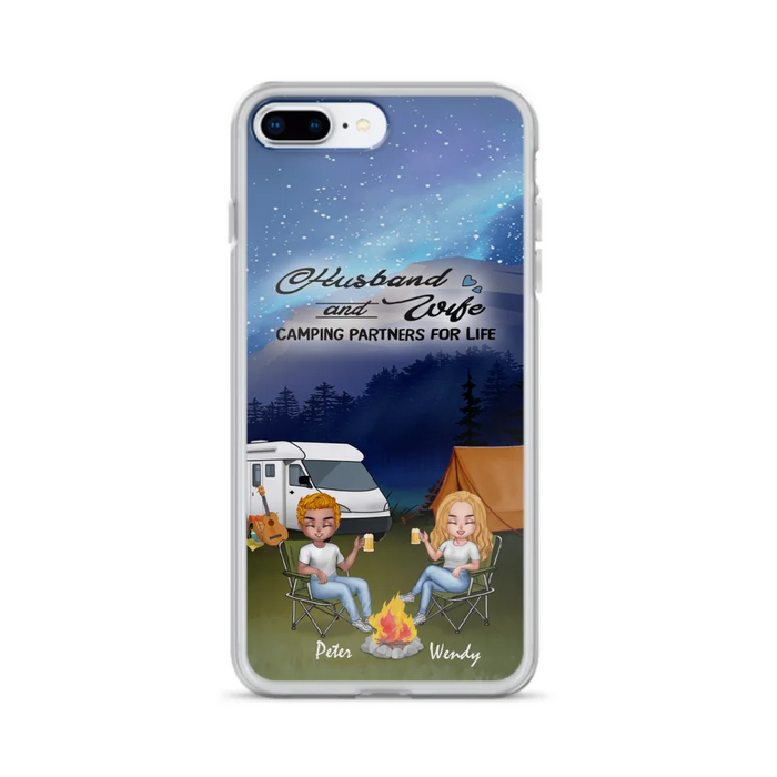 Custom Personalized Camping Night Chibi Phone Case - Couple With Upto 2 Dogs - Gift Idea For Camping Lover - Case For iPhone And Samsung