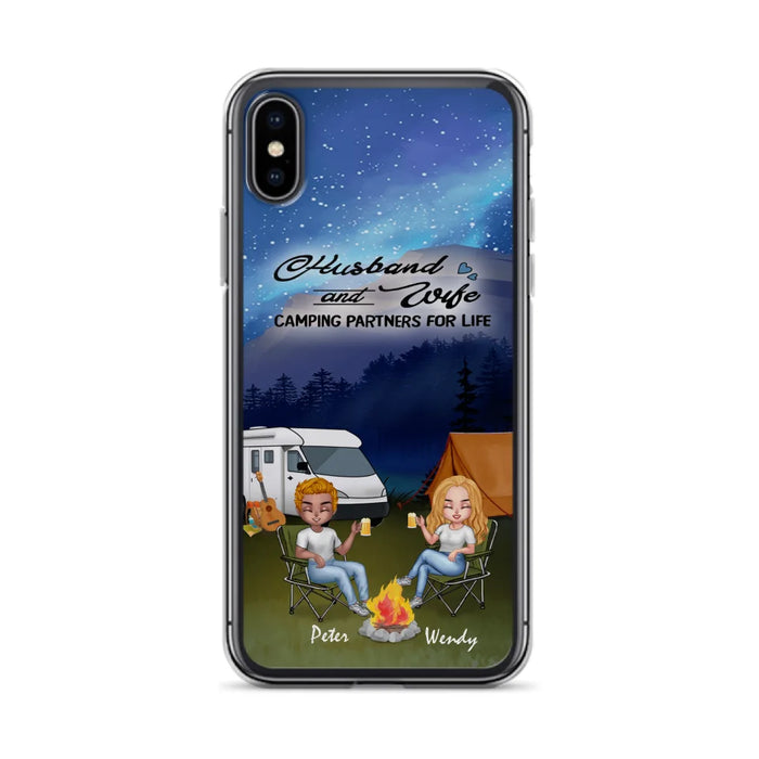 Custom Personalized Camping Night Chibi Phone Case - Couple With Upto 2 Dogs - Gift Idea For Camping Lover - Case For iPhone And Samsung