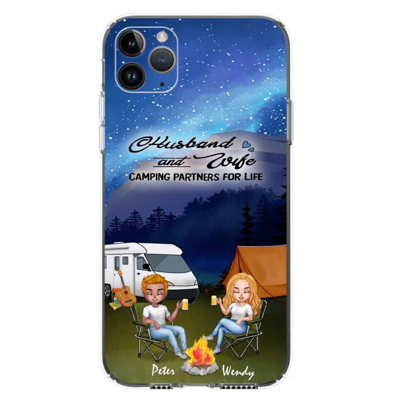 Custom Personalized Camping Night Chibi Phone Case - Couple With Upto 2 Dogs - Gift Idea For Camping Lover - Case For iPhone And Samsung