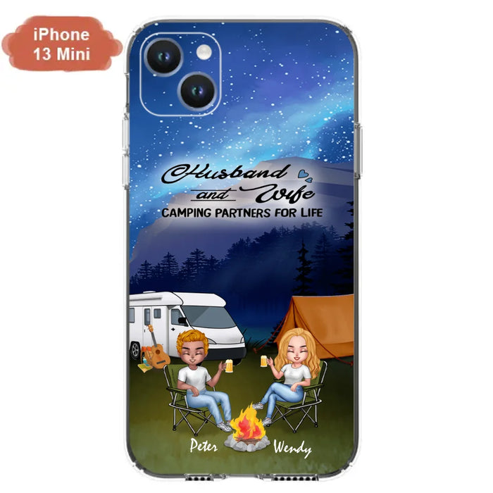 Custom Personalized Camping Night Chibi Phone Case - Couple With Upto 2 Dogs - Gift Idea For Camping Lover - Case For iPhone And Samsung