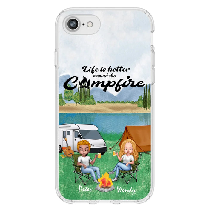 Custom Personalized Camping Chibi Phone Case - Couple With Upto 2 Dogs - Gift Idea For Camping Lover - Case For iPhone And Samsung