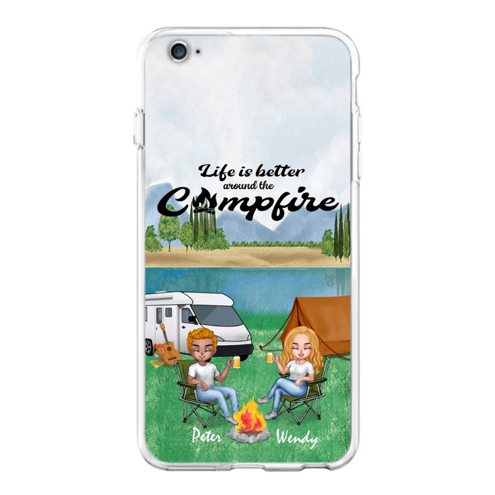 Custom Personalized Camping Chibi Phone Case - Couple With Upto 2 Dogs - Gift Idea For Camping Lover - Case For iPhone And Samsung