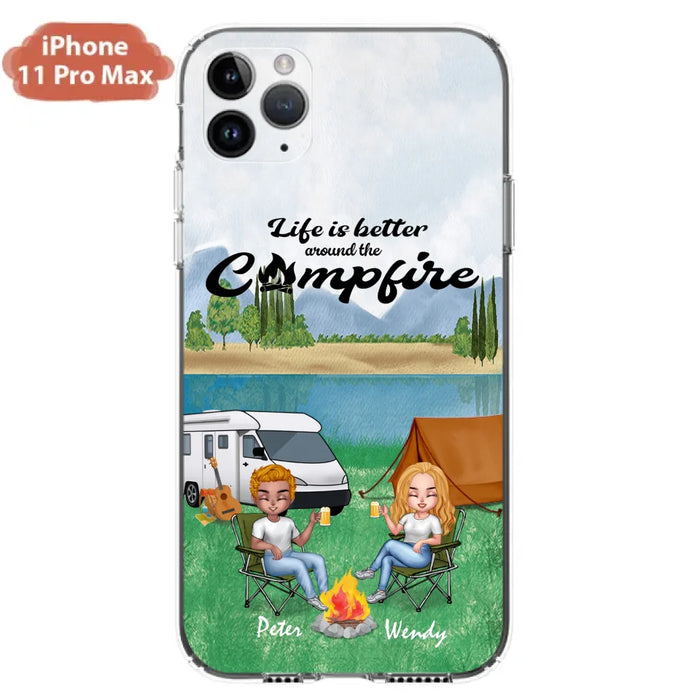 Custom Personalized Camping Chibi Phone Case - Couple With Upto 2 Dogs - Gift Idea For Camping Lover - Case For iPhone And Samsung