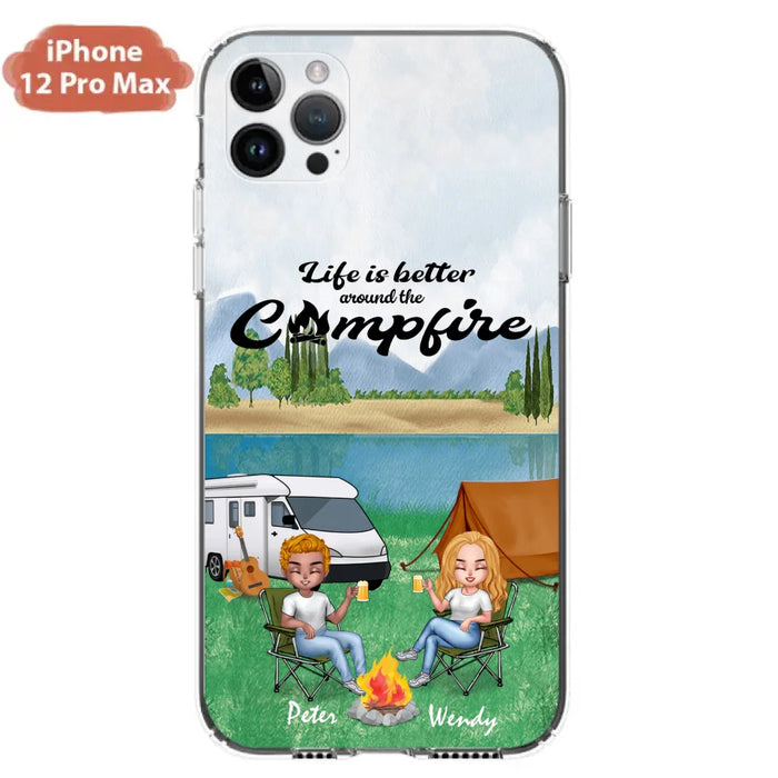 Custom Personalized Camping Chibi Phone Case - Couple With Upto 2 Dogs - Gift Idea For Camping Lover - Case For iPhone And Samsung