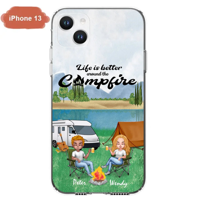 Custom Personalized Camping Chibi Phone Case - Couple With Upto 2 Dogs - Gift Idea For Camping Lover - Case For iPhone And Samsung