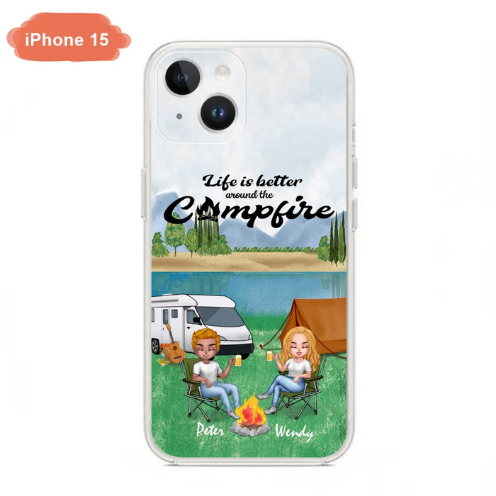 Custom Personalized Camping Chibi Phone Case - Couple With Upto 2 Dogs - Gift Idea For Camping Lover - Case For iPhone And Samsung